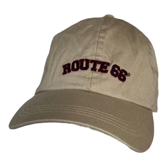 Route 66 Hat Cap Beige Red Blue Embroidered Logo Adjustable Strapback - Picture 1 of 8